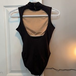 high neck open back ballet bodysuit